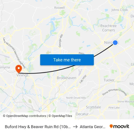 Buford Hwy & Beaver Ruin Rd (10bib) to Atlanta Georgia map