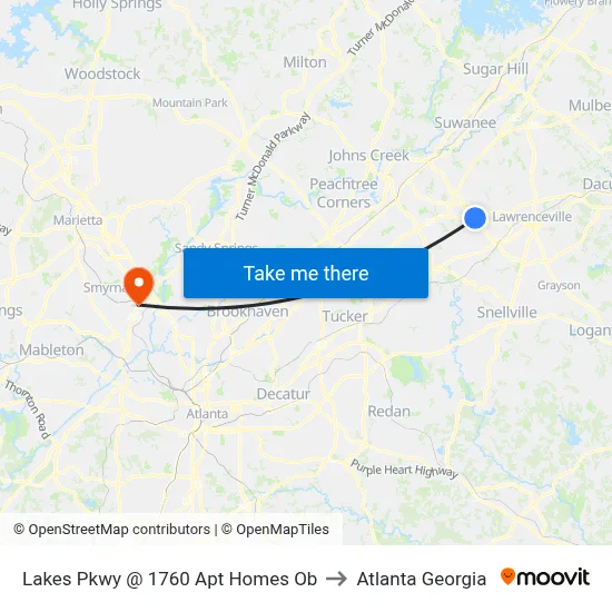 Lakes Pkwy @ 1760 Apt Homes Ob to Atlanta Georgia map