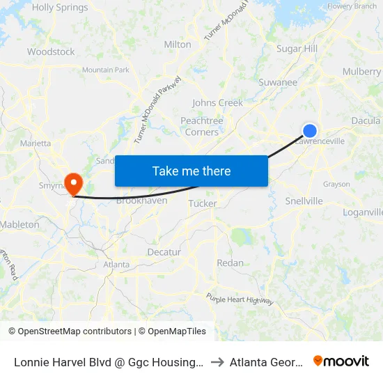 Lonnie Harvel Blvd @ Ggc Housing Ob to Atlanta Georgia map
