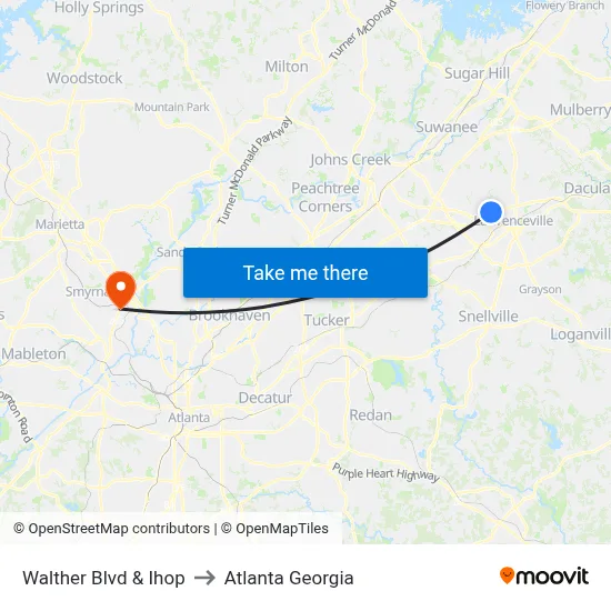 Walther Blvd & Ihop to Atlanta Georgia map