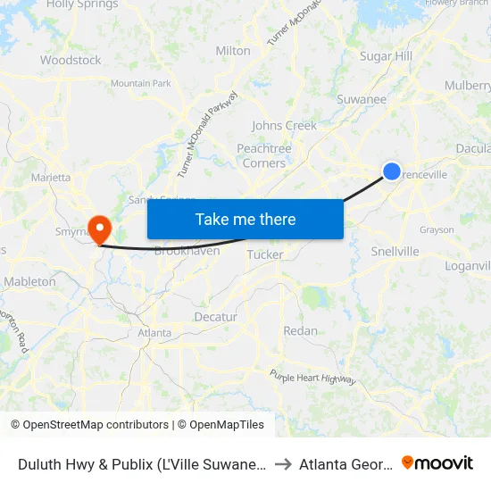 Duluth Hwy & Publix (L'Ville Suwanee Rd) to Atlanta Georgia map