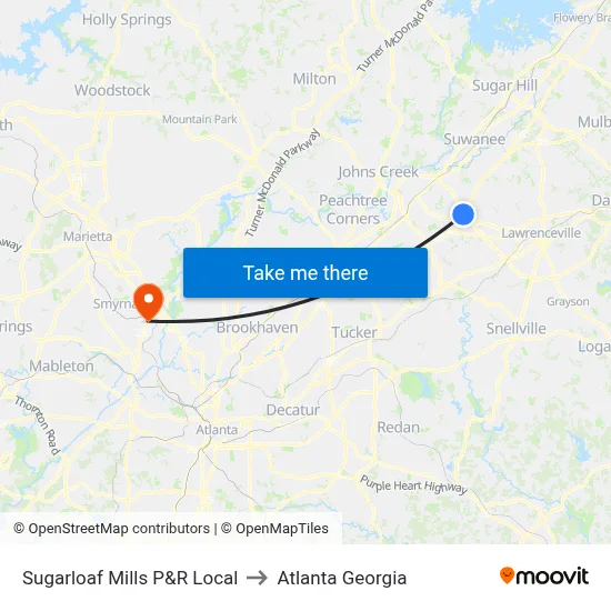 Sugarloaf Mills P&R Local to Atlanta Georgia map