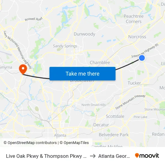 Live Oak Pkwy & Thompson Pkwy Ob to Atlanta Georgia map