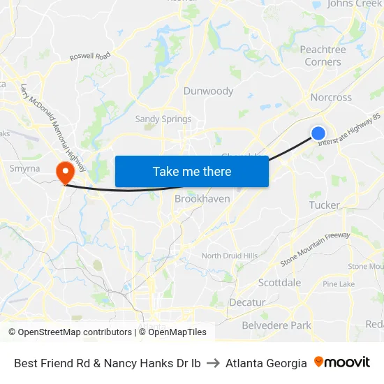 Best Friend Rd & Nancy Hanks Dr Ib to Atlanta Georgia map