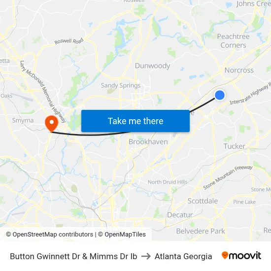 Button Gwinnett Dr & Mimms Dr Ib to Atlanta Georgia map