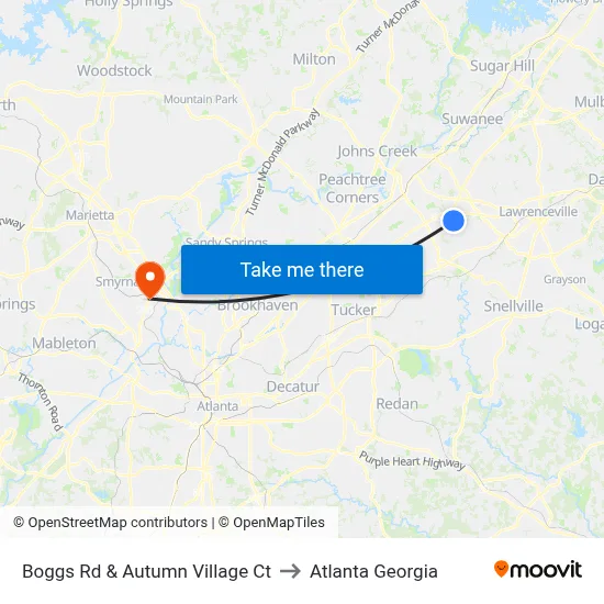 Boggs Rd & Autumn Village Ct to Atlanta Georgia map