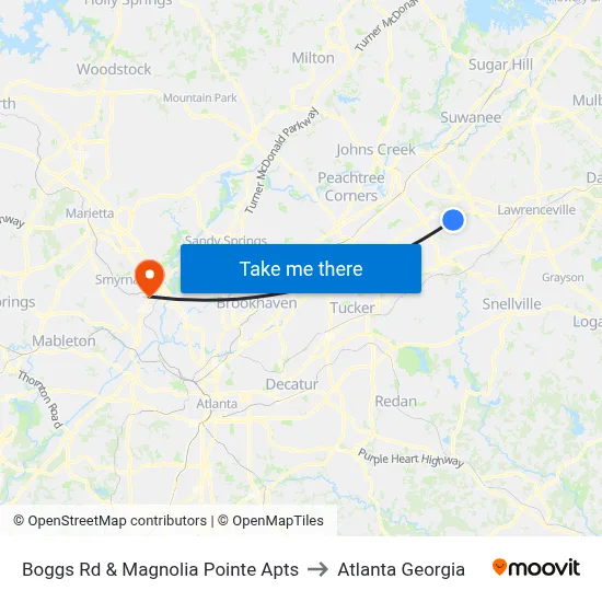 Boggs Rd & Magnolia Pointe Apts to Atlanta Georgia map