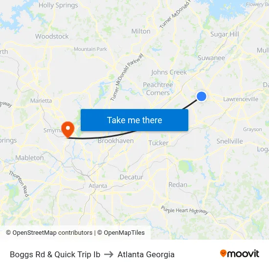 Boggs Rd & Quick Trip Ib to Atlanta Georgia map