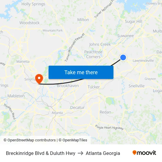 Breckinridge Blvd & Duluth Hwy to Atlanta Georgia map