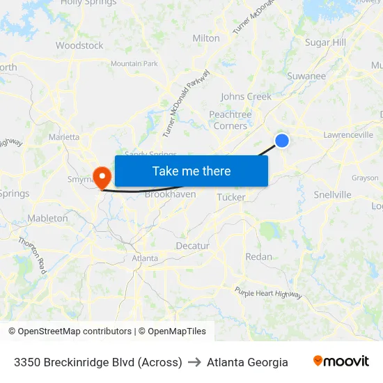 3350 Breckinridge Blvd (Across) to Atlanta Georgia map