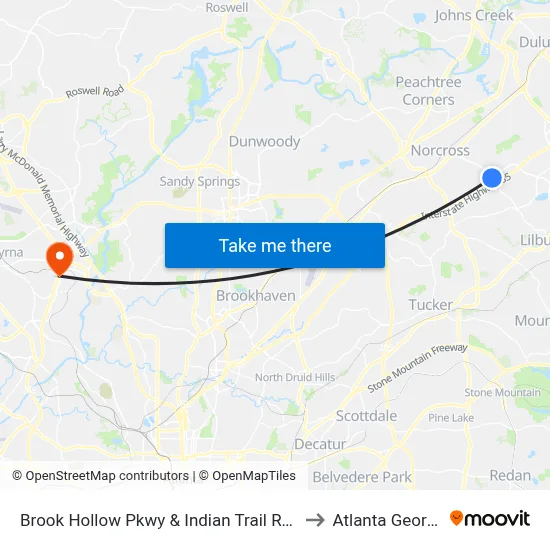 Brook Hollow Pkwy & Indian Trail Rd Ob to Atlanta Georgia map