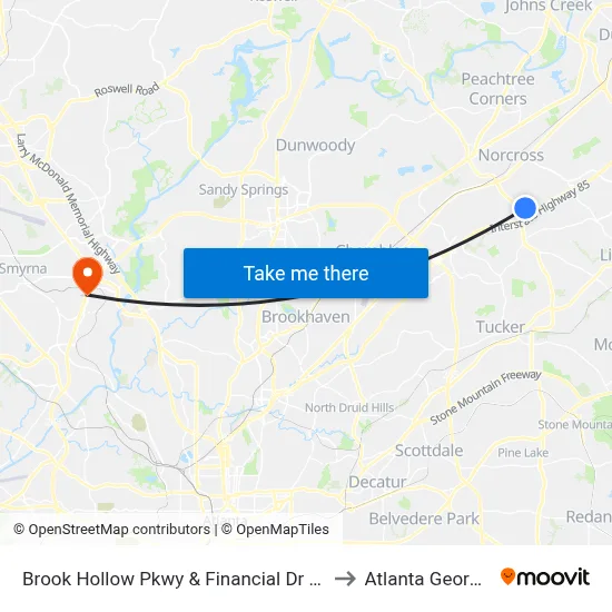 Brook Hollow Pkwy & Financial Dr Ob to Atlanta Georgia map