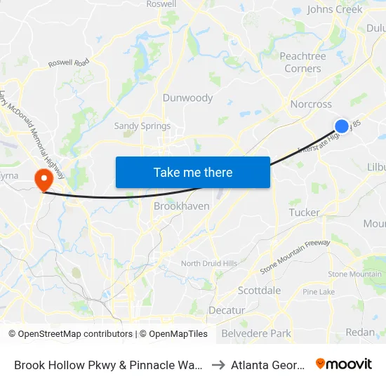 Brook Hollow Pkwy & Pinnacle Way Ib to Atlanta Georgia map