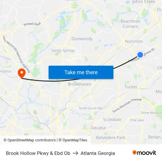 Brook Hollow Pkwy & Ebd Ob to Atlanta Georgia map