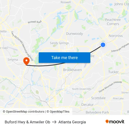 Buford Hwy & Amwiler Ob to Atlanta Georgia map