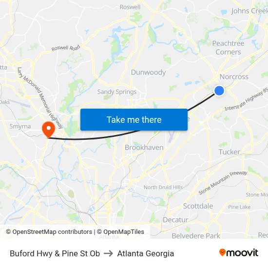 Buford Hwy & Pine St Ob to Atlanta Georgia map