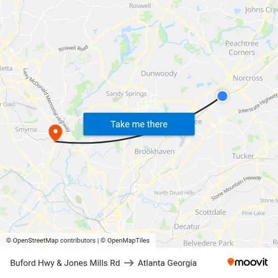 Buford Hwy & Jones Mills Rd to Atlanta Georgia map