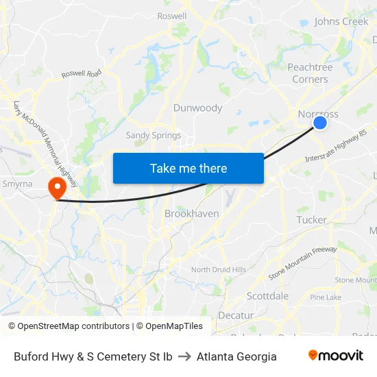 Buford Hwy & S Cemetery St Ib to Atlanta Georgia map