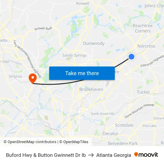Buford Hwy & Button Gwinnett Dr Ib to Atlanta Georgia map