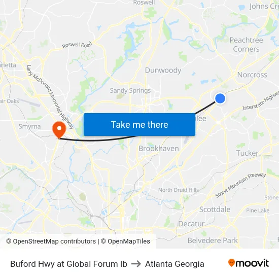 Buford Hwy at Global Forum Ib to Atlanta Georgia map
