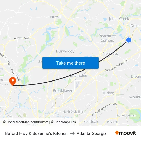 Buford Hwy & Suzanne's Kitchen to Atlanta Georgia map