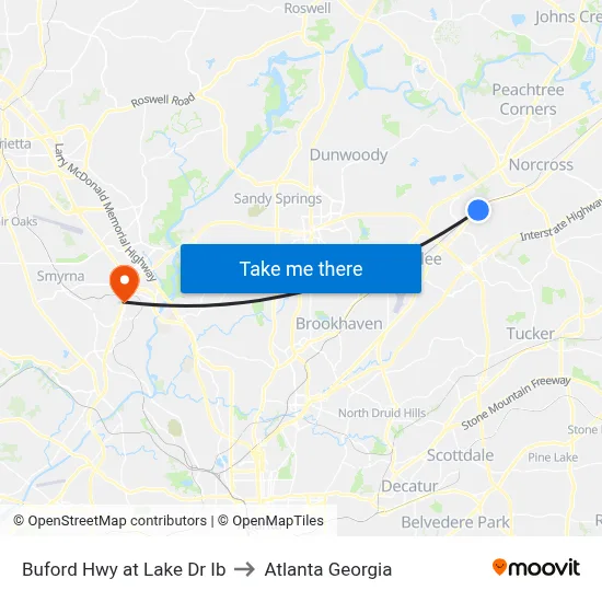 Buford Hwy at Lake Dr Ib to Atlanta Georgia map