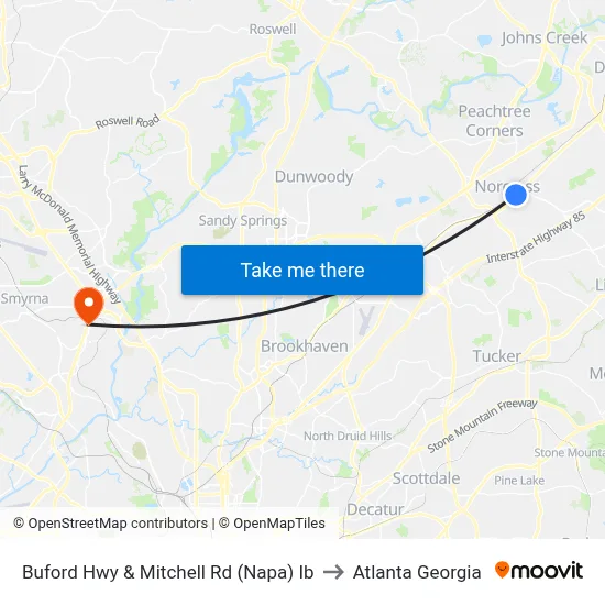 Buford Hwy & Mitchell Rd (Napa) Ib to Atlanta Georgia map