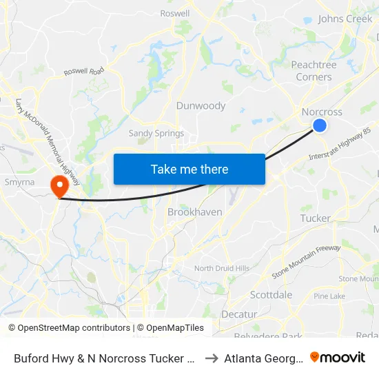 Buford Hwy & N Norcross Tucker Rd to Atlanta Georgia map