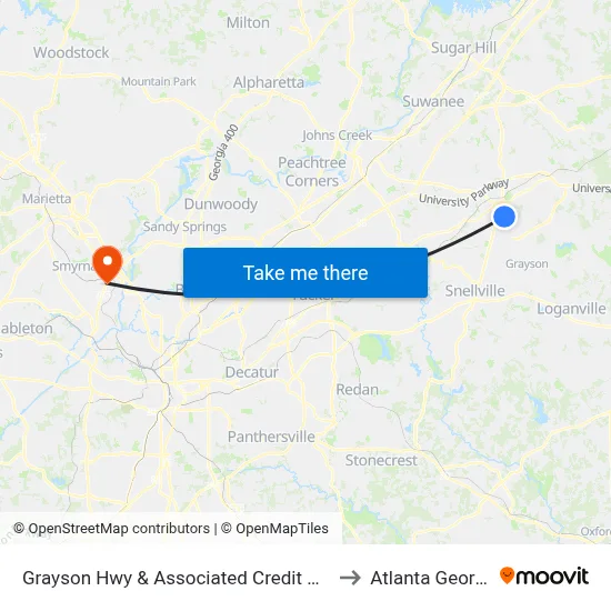 Grayson Hwy & Associated Credit Union to Atlanta Georgia map