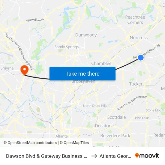 Dawson Blvd & Gateway Business Park to Atlanta Georgia map
