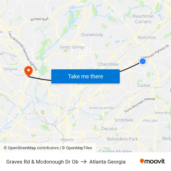 Graves Rd & Mcdonough Dr Ob to Atlanta Georgia map