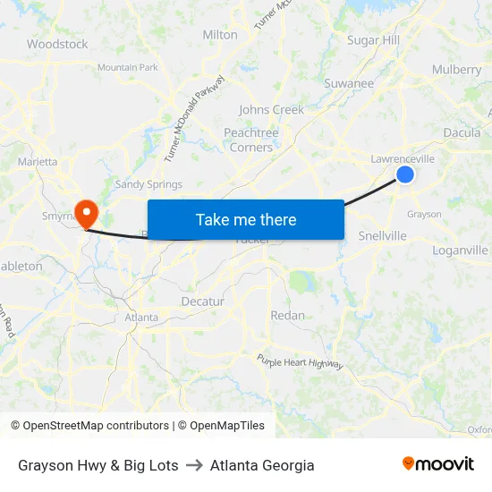 Grayson Hwy & Big Lots to Atlanta Georgia map