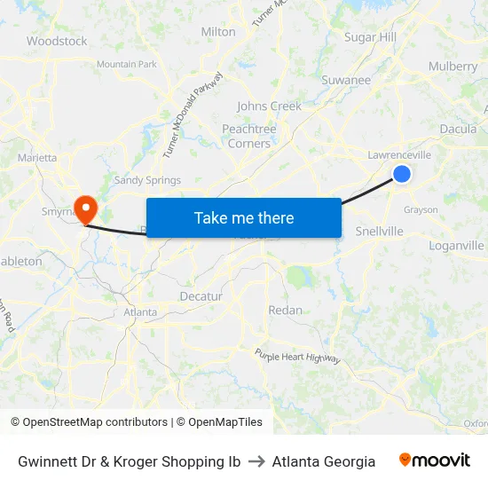 Gwinnett Dr & Kroger Shopping Ib to Atlanta Georgia map
