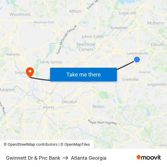Gwinnett Dr & Pnc Bank to Atlanta Georgia map