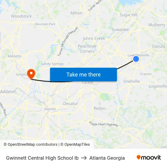 Gwinnett Central High School Ib to Atlanta Georgia map