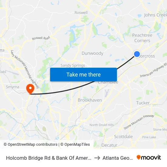 Holcomb Bridge Rd & Bank Of America Ob to Atlanta Georgia map