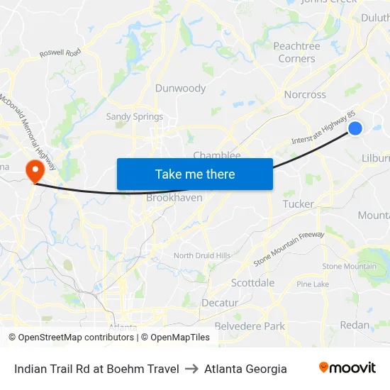Indian Trail Rd at Boehm Travel to Atlanta Georgia map