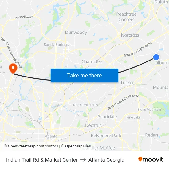 Indian Trail Rd & Market Center to Atlanta Georgia map