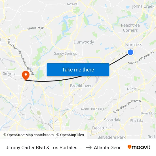 Jimmy Carter Blvd & Los Portales Rest to Atlanta Georgia map