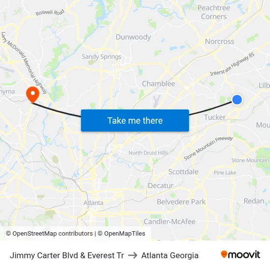 Jimmy Carter Blvd & Everest Tr to Atlanta Georgia map
