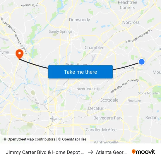 Jimmy Carter Blvd & Home Depot Ob to Atlanta Georgia map