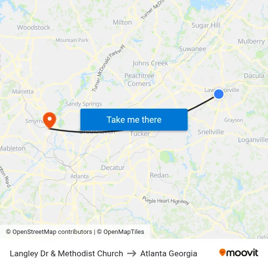 Langley Dr & Methodist Church to Atlanta Georgia map