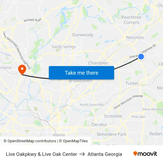 Live Oakpkwy & Live Oak Center to Atlanta Georgia map