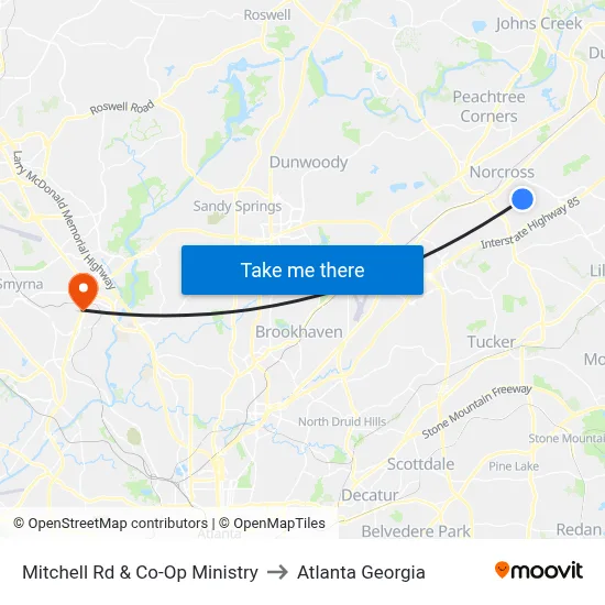 Mitchell Rd & Co-Op Ministry to Atlanta Georgia map