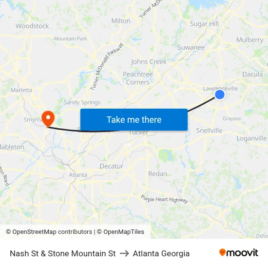 Nash St & Stone Mountain St to Atlanta Georgia map