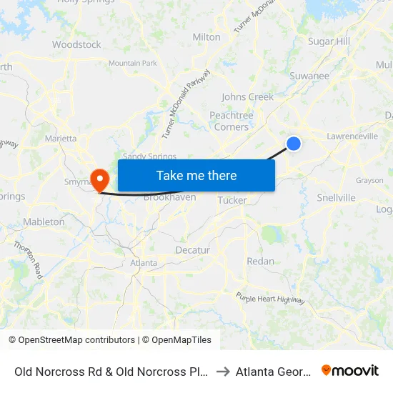 Old Norcross Rd & Old Norcross Plaza to Atlanta Georgia map