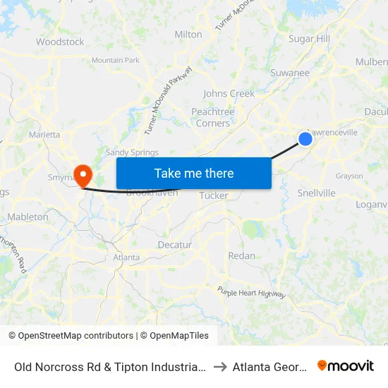 Old Norcross Rd & Tipton Industrial Dr to Atlanta Georgia map