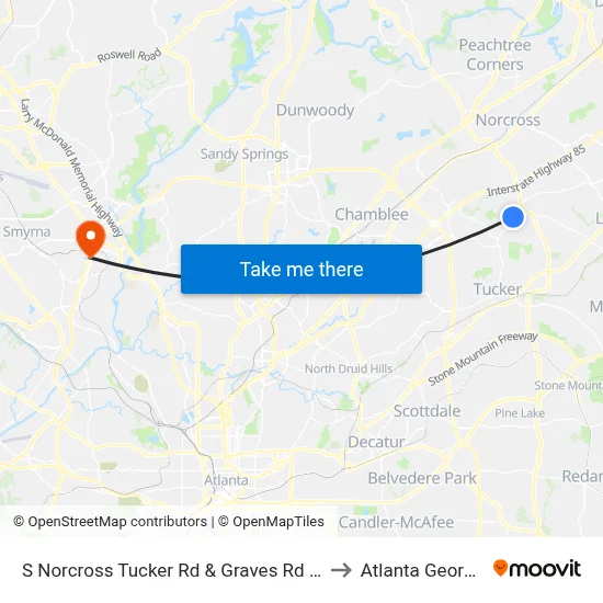 S Norcross Tucker Rd & Graves Rd Ob to Atlanta Georgia map