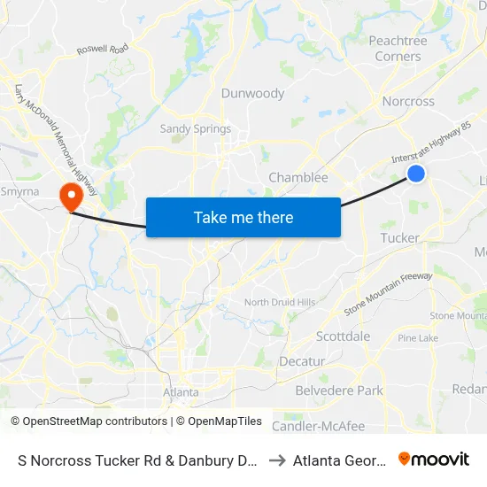 S Norcross Tucker Rd & Danbury Dr Ob to Atlanta Georgia map