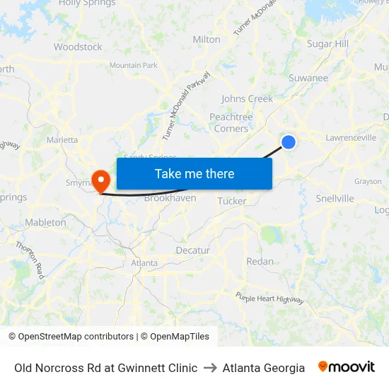 Old Norcross Rd at Gwinnett Clinic to Atlanta Georgia map